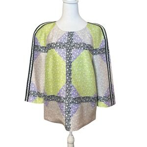 J Crew Collection Women's Floral Windowpane Top Size 14 Silk Wool Boho Chic